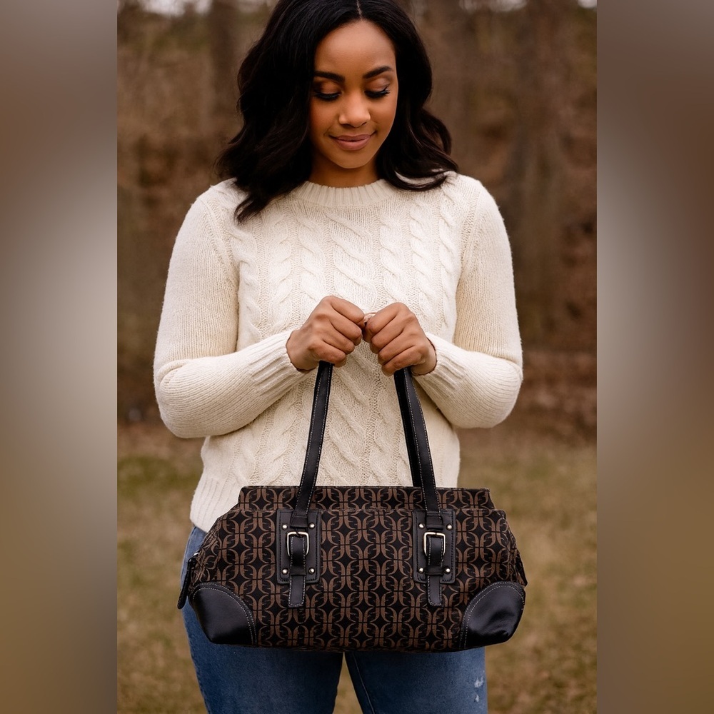 Fossil Y2k Barrel Bag Signature Canvas Leather Mo… - image 1